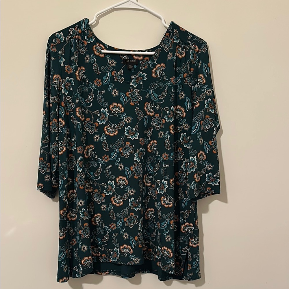 J. Jill Blue Relaxed Blouse with 3/4 Sleeves